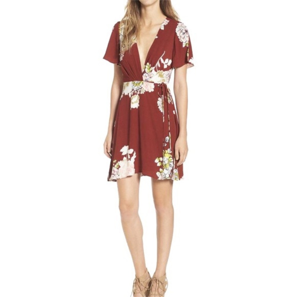 ASTR the label red floral wrap dress